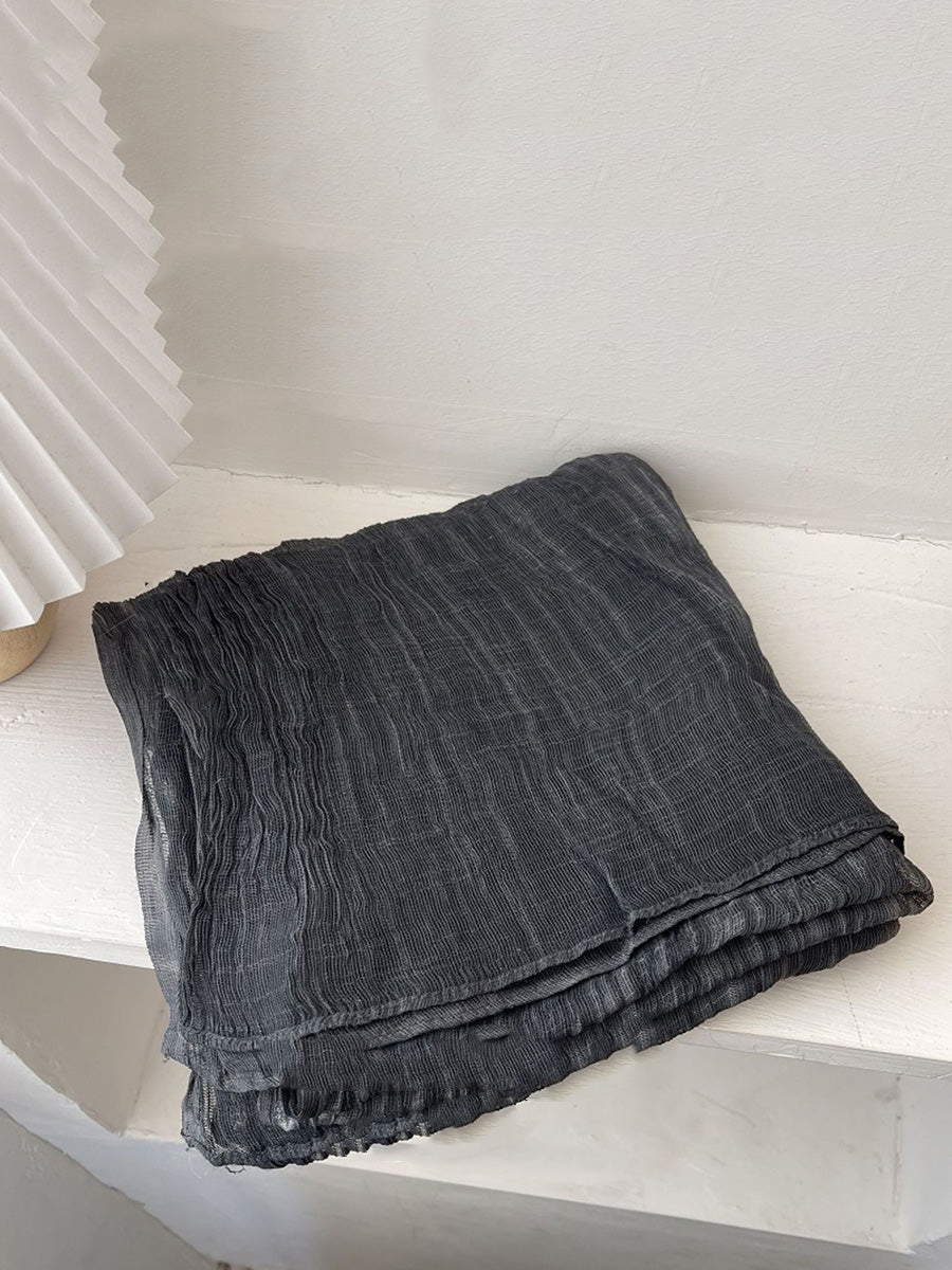 Women Retro Shirred Pure Color Shaw Scarf