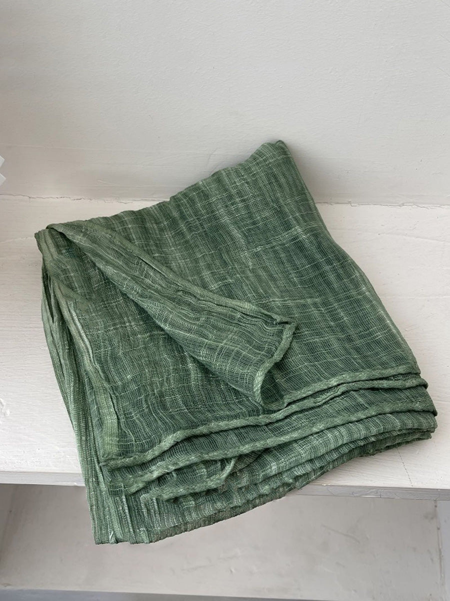 Women Retro Shirred Pure Color Shaw Scarf