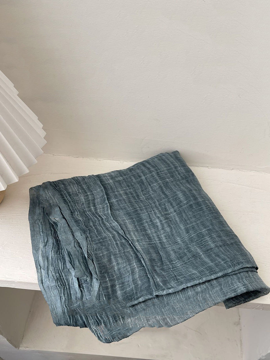 Women Retro Shirred Pure Color Shaw Scarf