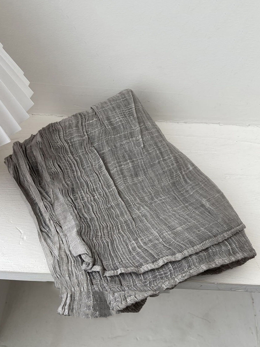 Women Retro Shirred Pure Color Shaw Scarf