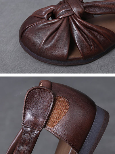 Women Summer Vintage Genuine Leather Spliced Sandals