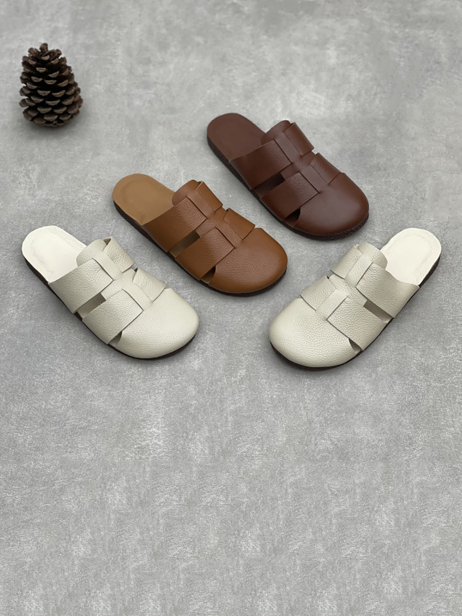 Women Casual Summer Soft Leather Flar Slippers