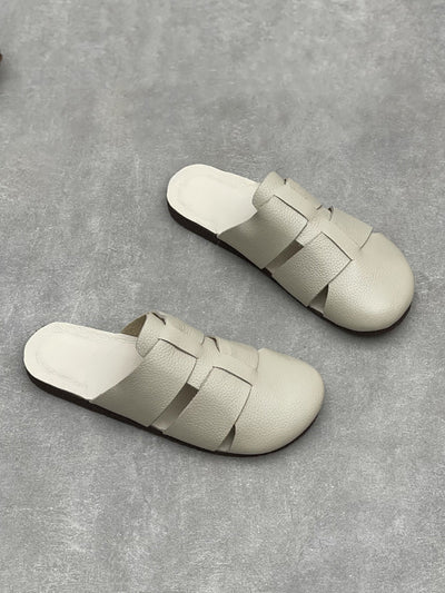 Women Casual Summer Soft Leather Flar Slippers