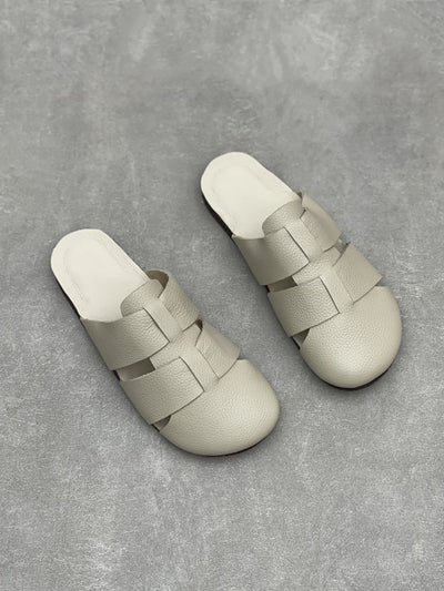 Women Casual Summer Soft Leather Flar Slippers