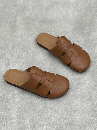 Women Casual Summer Soft Leather Flar Slippers