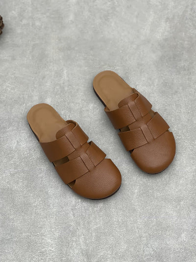 Women Casual Summer Soft Leather Flar Slippers