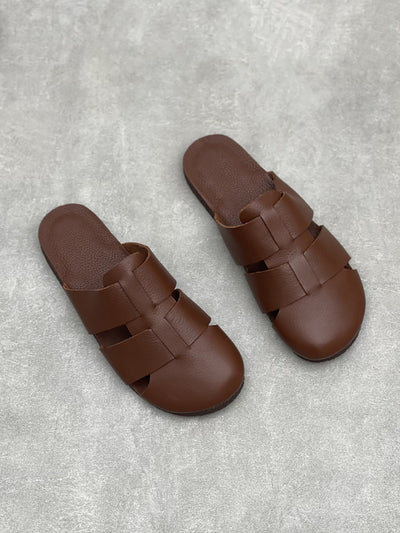 Women Casual Summer Soft Leather Flar Slippers