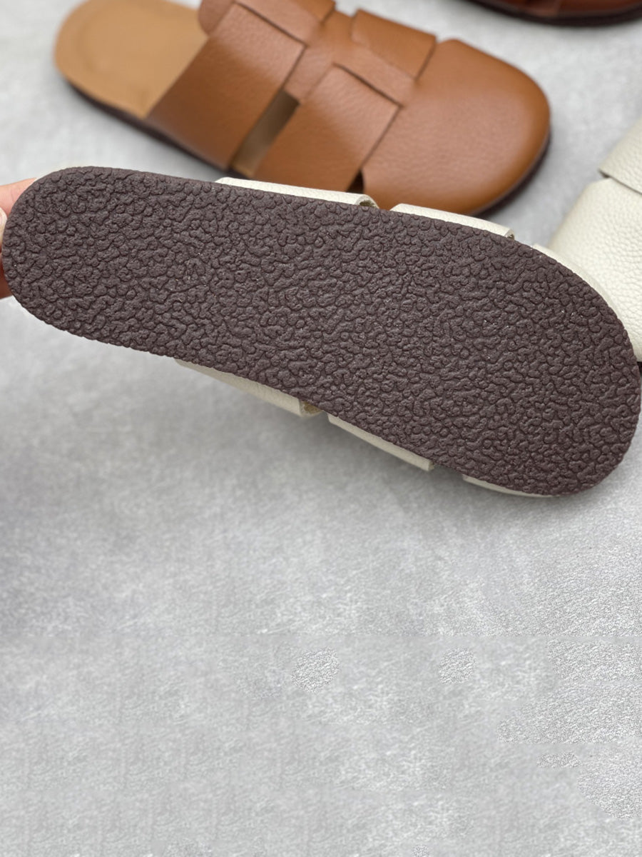 Women Casual Summer Soft Leather Flar Slippers