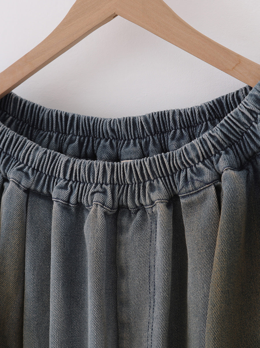 Women Retro Summer Denim Patchwork Wide-leg Pants