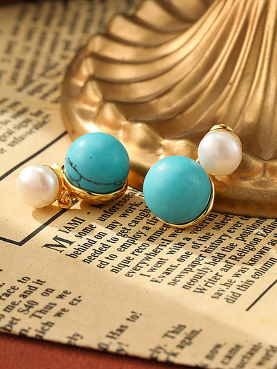 Women Artsy S925Silver Turquoise Pearl Earrings