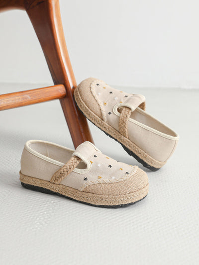 Women Retro Summer Embroidery Canvas Flat Shoes