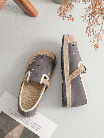 Women Retro Summer Embroidery Canvas Flat Shoes
