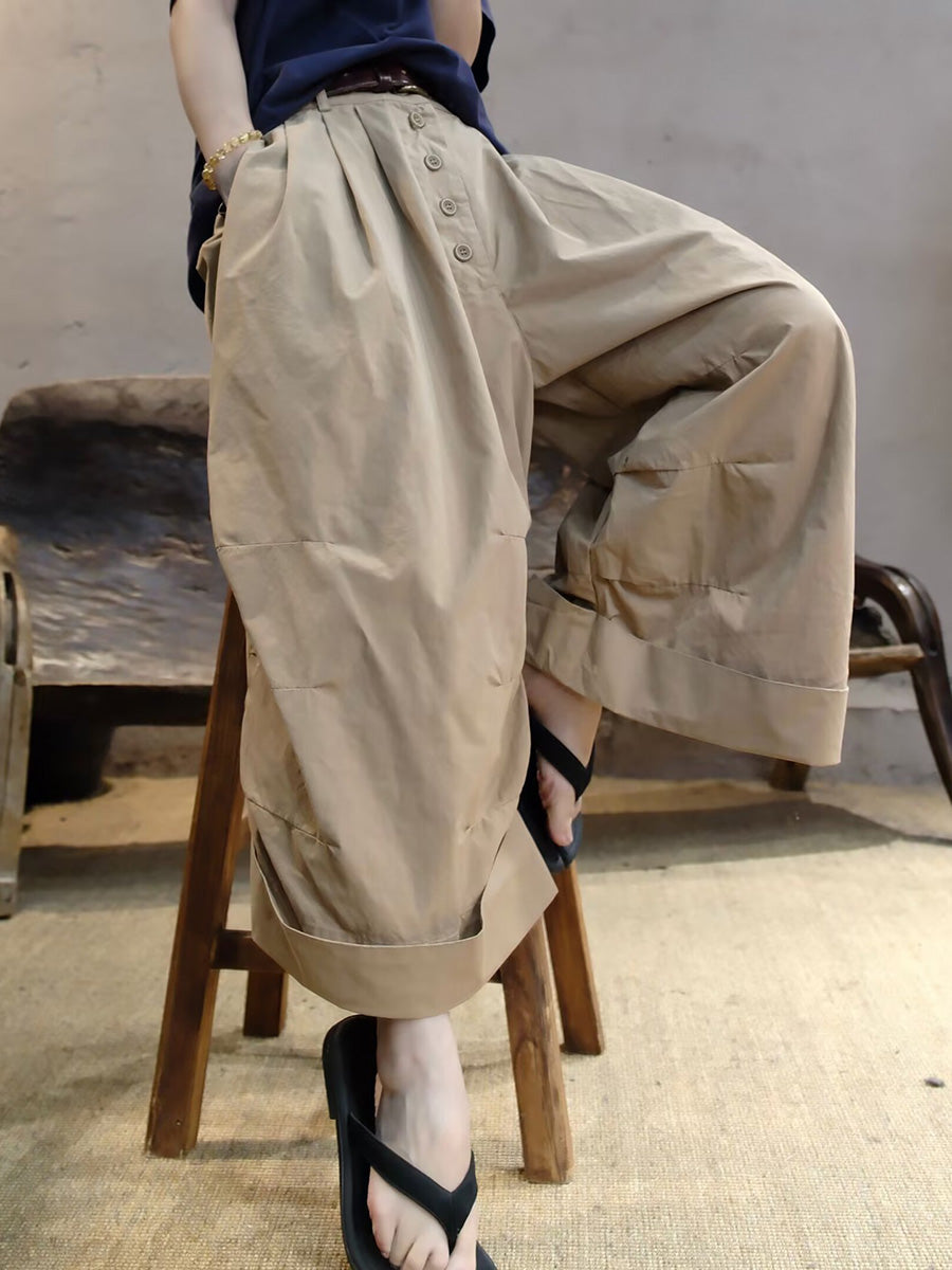 Women Summer Casual Cotton Wide-leg Pants