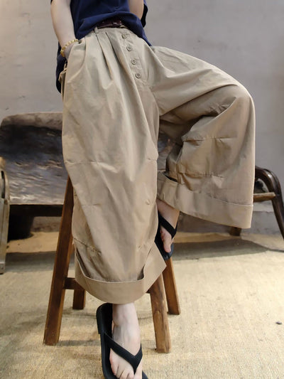 Women Summer Casual Cotton Wide-leg Pants