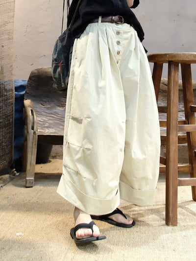 Women Summer Casual Cotton Wide-leg Pants