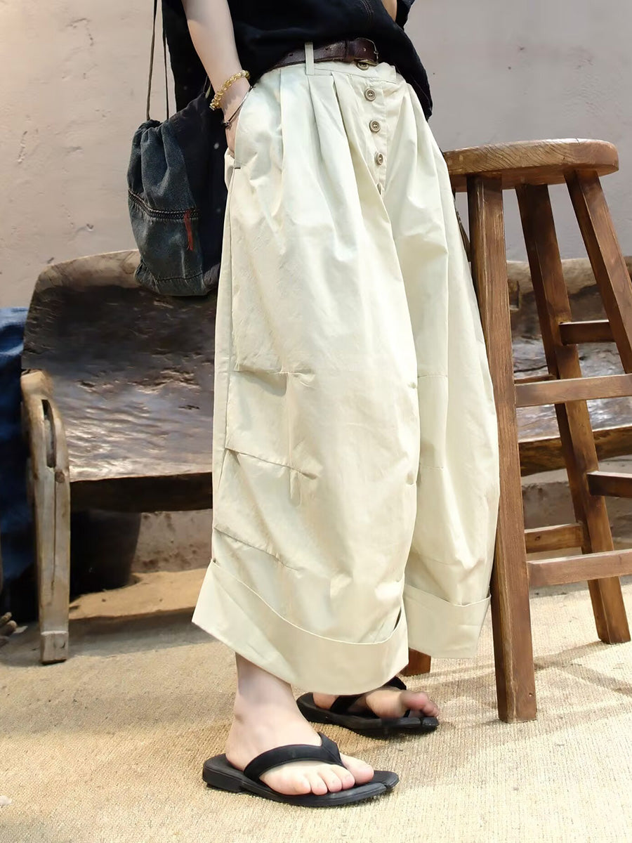 Women Summer Casual Cotton Wide-leg Pants