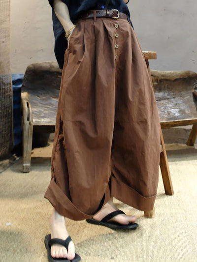 Women Summer Casual Cotton Wide-leg Pants