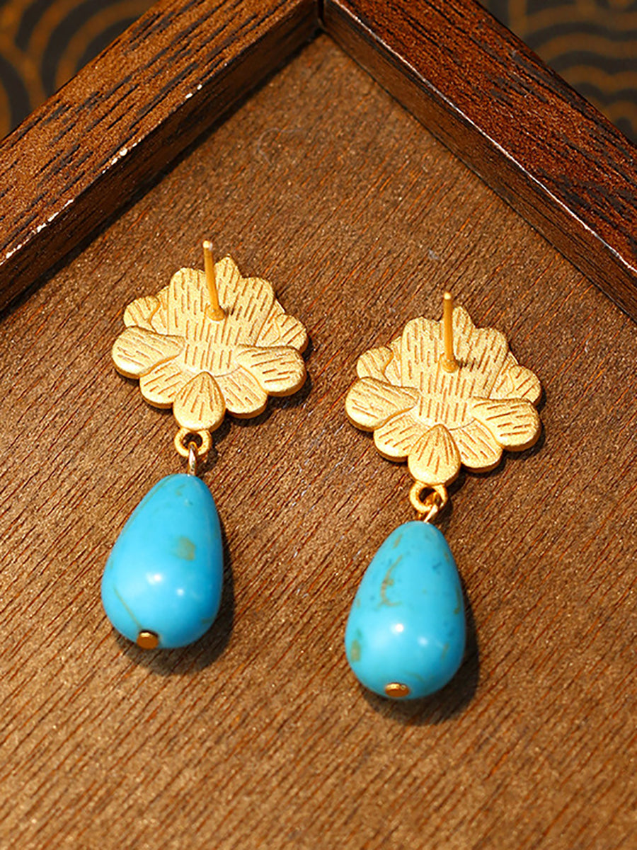 Women Ethnic S925Silver Cloisonne Turquoise Earrings