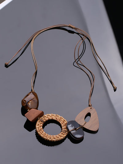 Women Vintage Wood Geometric Necklace