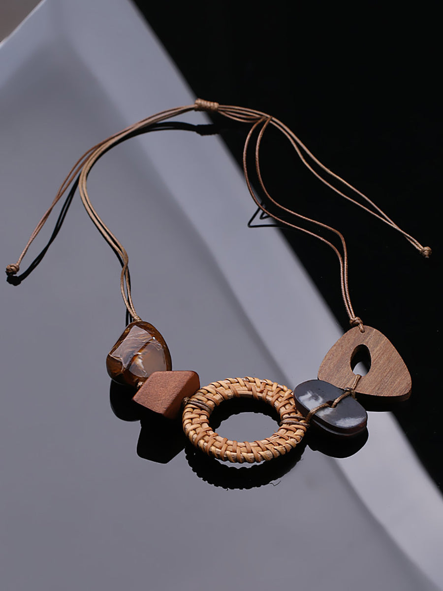 Women Vintage Wood Geometric Necklace