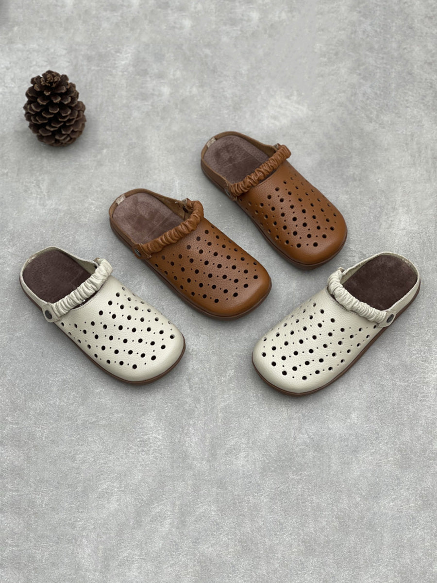 Women Summer Leather Hollow Out Slippers