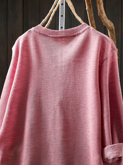 Women Summer Casual Colorful Button Knitted O-Neck Shirt