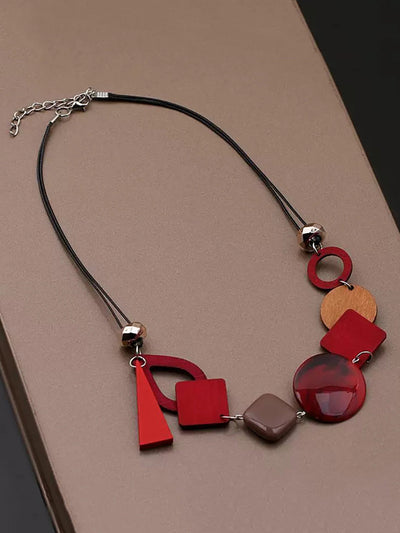 Women Geometric Wooden Weave Necklace