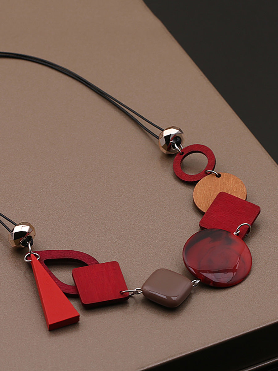 Women Geometric Wooden Weave Necklace