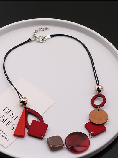 Women Geometric Wooden Weave Necklace