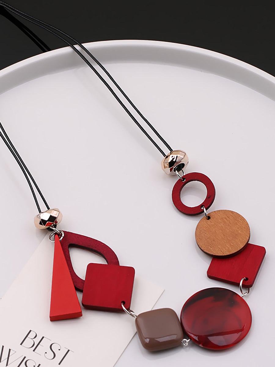Women Geometric Wooden Weave Necklace