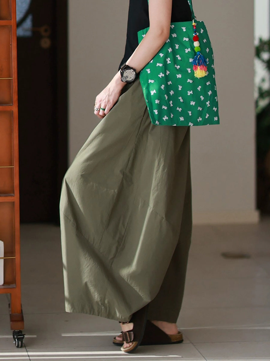 Plus Size Women Summer Casual Pure Color 100%Cotton Harem Pants