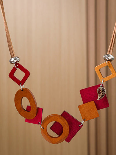 Women Geometric Wooden Weave Necklace