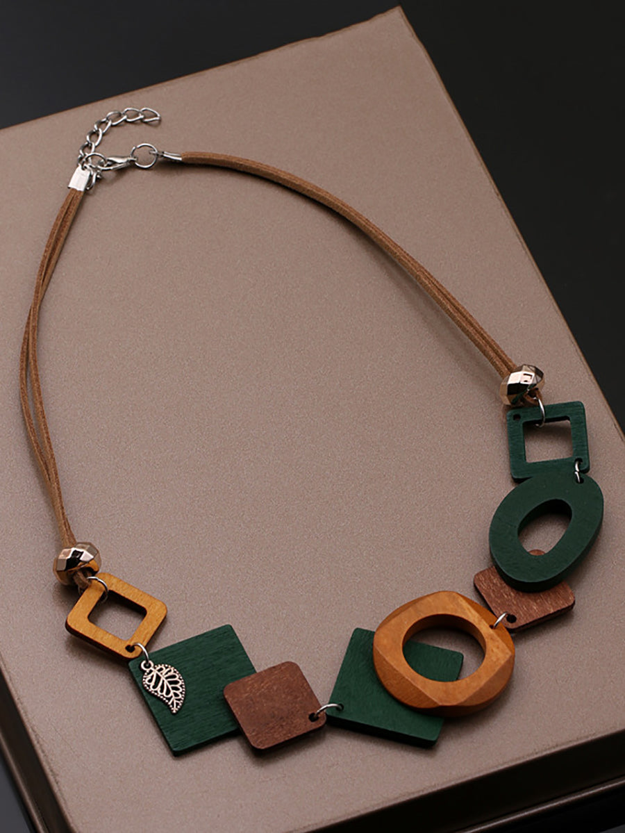 Women Geometric Wooden Weave Necklace