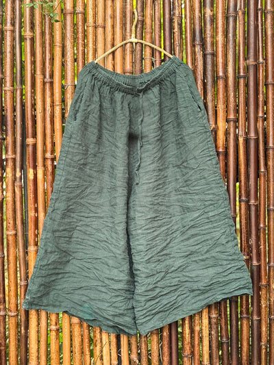 Women Summer Retro Pure Color Linen Wide-leg Pants