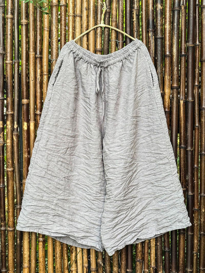 Women Summer Retro Pure Color Linen Wide-leg Pants