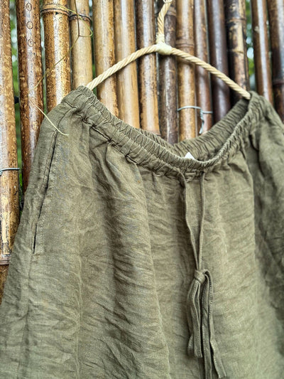 Women Summer Retro Pure Color Linen Wide-leg Pants