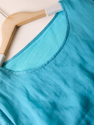 Plus Size Women Summer Artsy Pure Color O-Neck 100%Ramie Dress