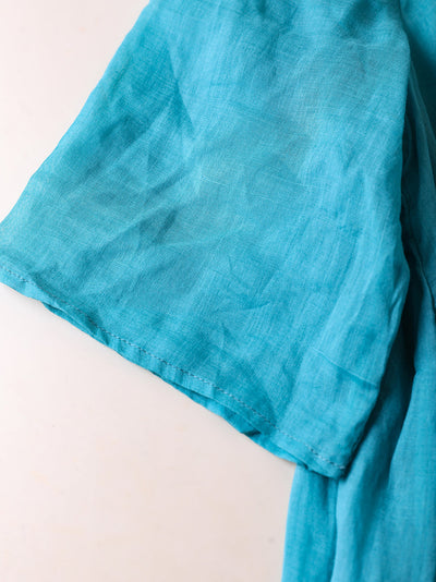 Plus Size Women Summer Artsy Pure Color O-Neck 100%Ramie Dress