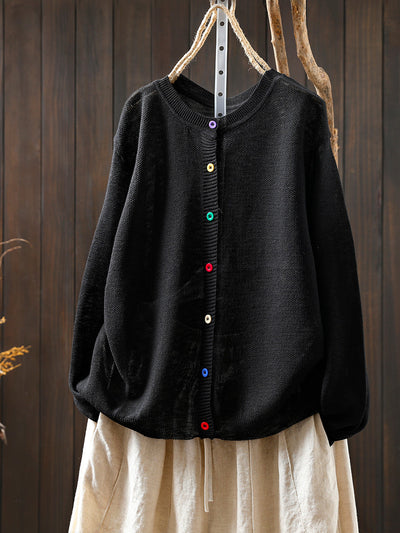 Women Summer Casual Colorful Button Knitted O-Neck Shirt