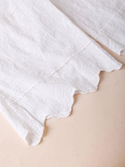 Women Summer Retro Embroidery 100%Cotton Straight Pants