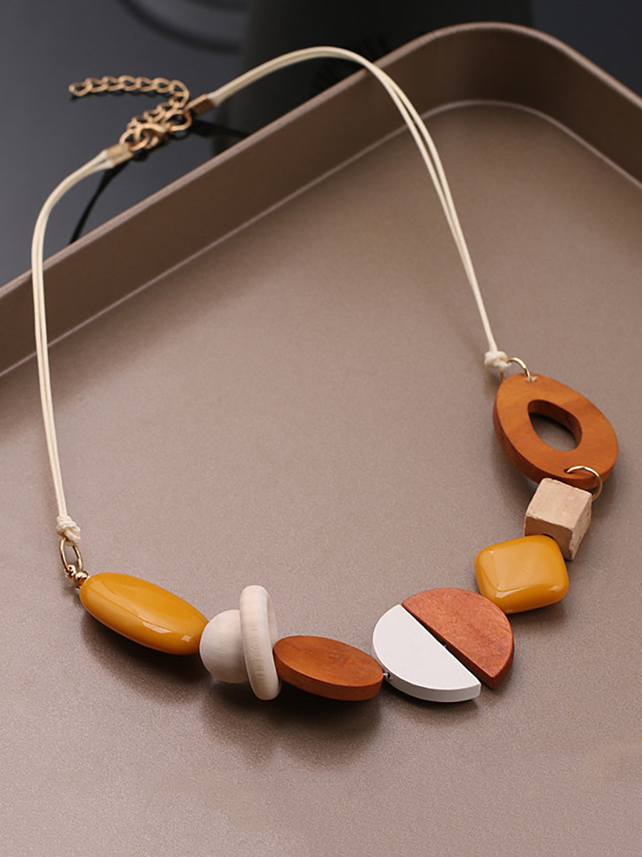 Women Casual Geometric Wood Resin Necklace