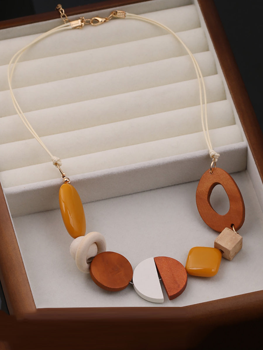 Women Casual Geometric Wood Resin Necklace