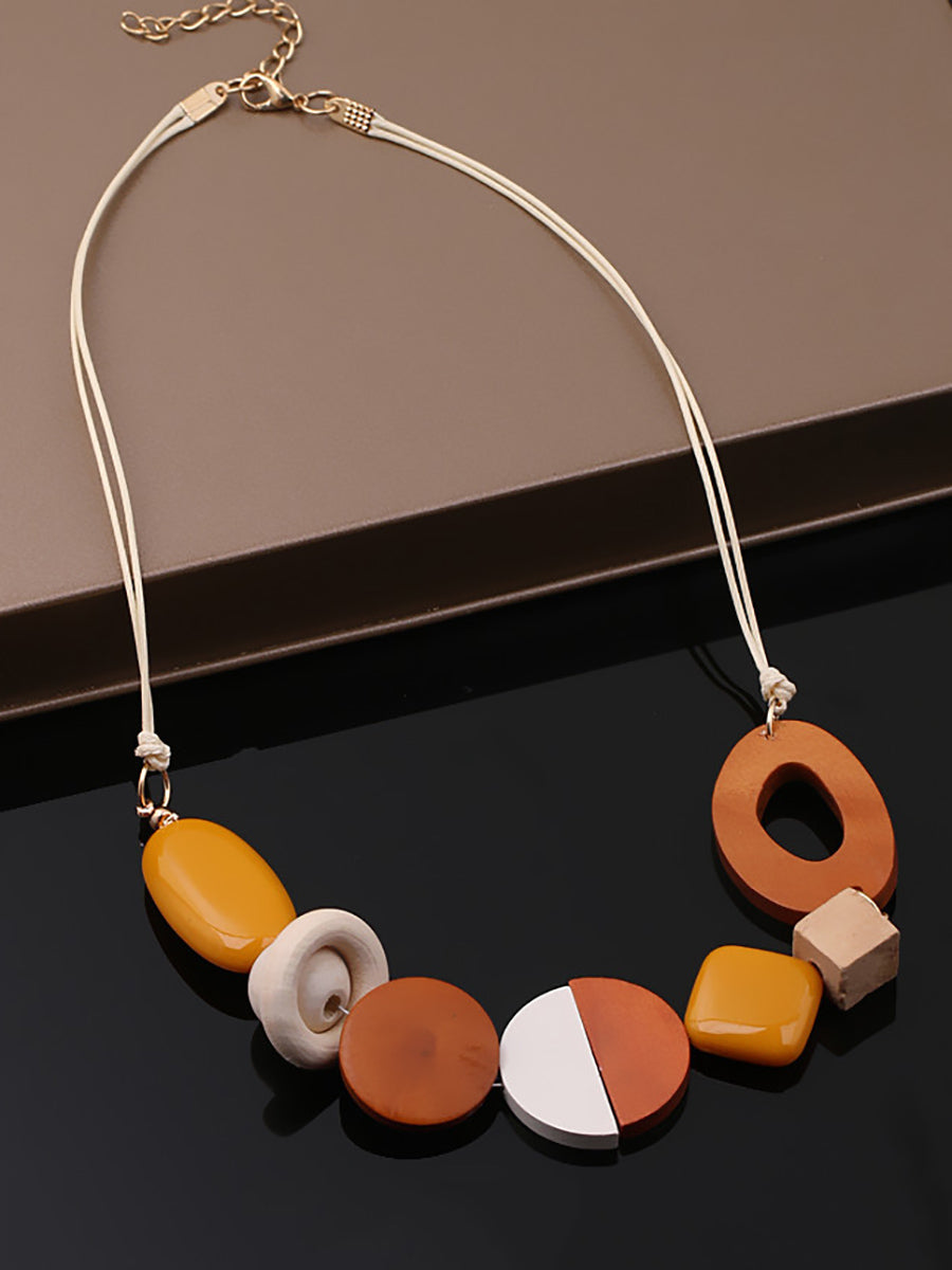 Women Casual Geometric Wood Resin Necklace