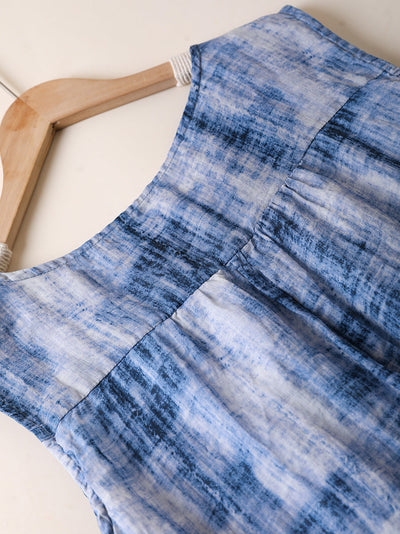 Women Summer Artsy Floral O-Neck 100%Ramie Vest Dress