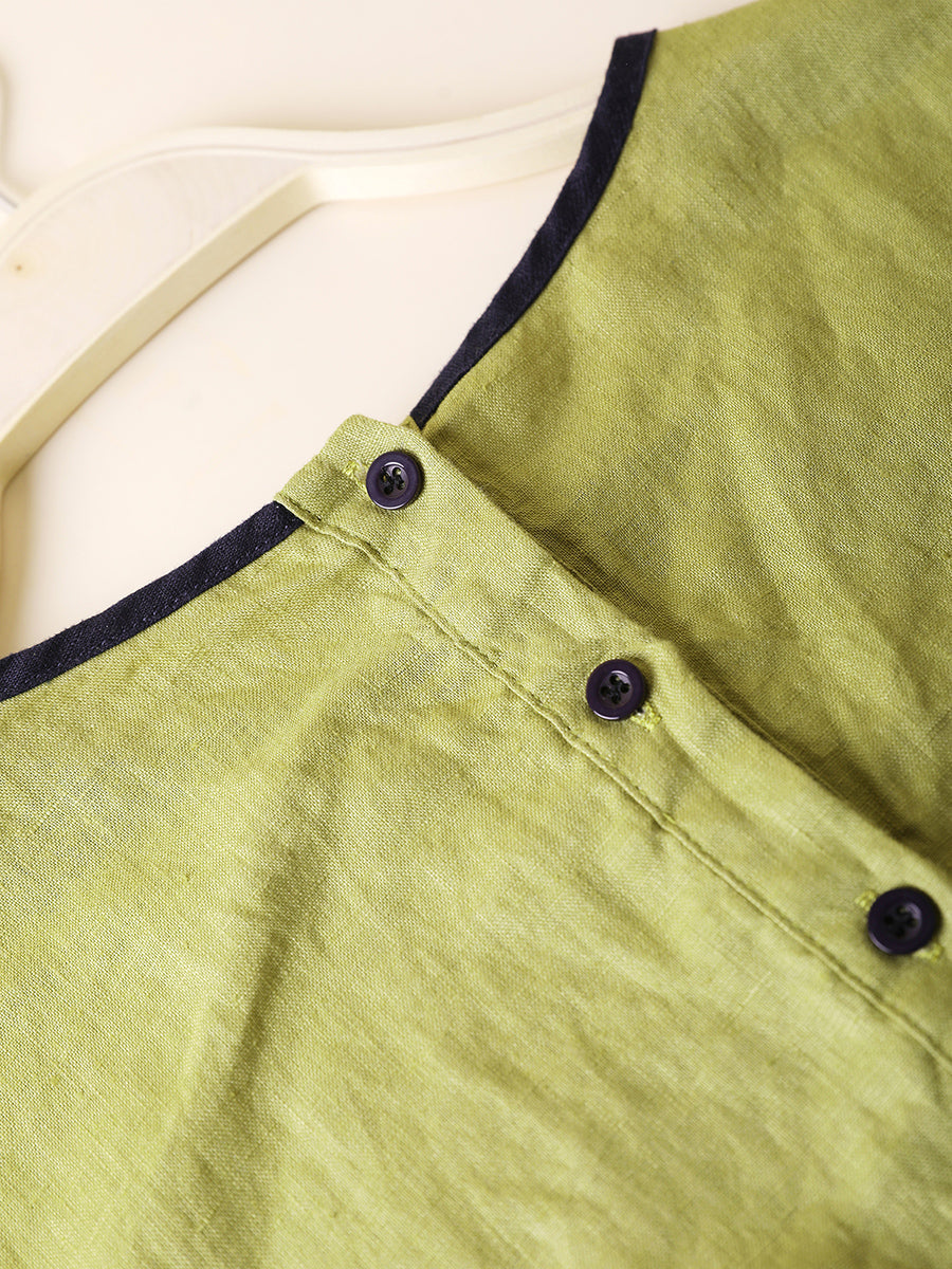 Women Summer Casual Pure Color O-Neck 100%Linen Dress