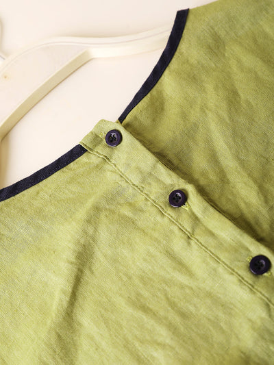 Women Summer Casual Pure Color O-Neck 100%Linen Dress