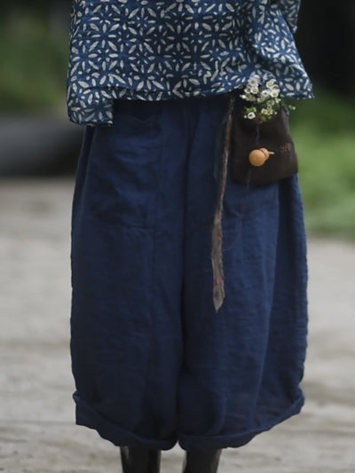 Women Summer Casual Pure Color Linen Wide-leg Pants