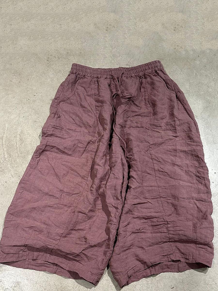 Women Summer Casual Pure Color Linen Wide-leg Pants