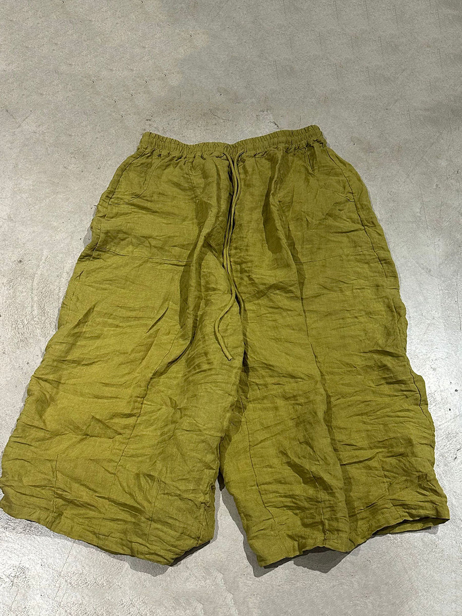 Women Summer Casual Pure Color Linen Wide-leg Pants