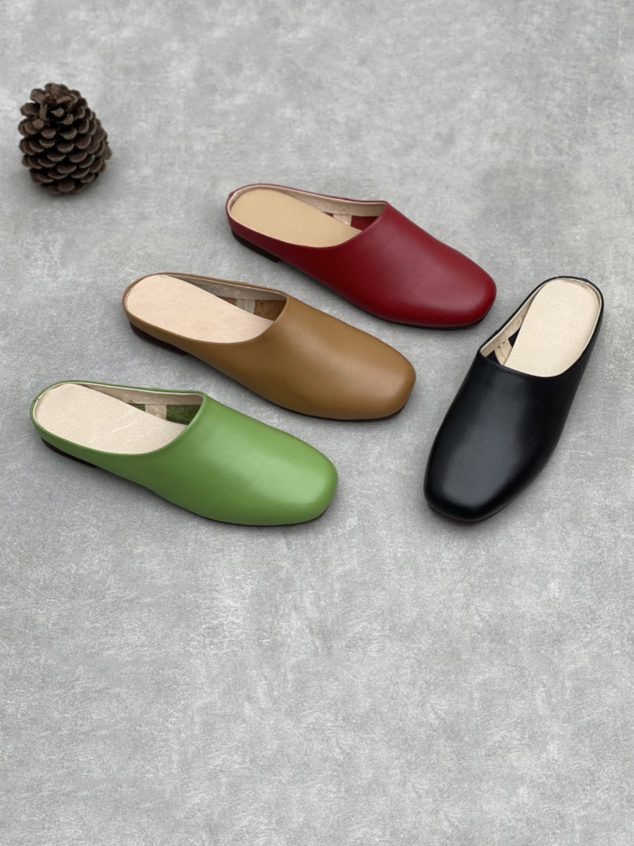 Women Casual Summer Genuine Leather Low Heel Slippers